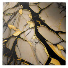 Keramik aus Goldmarmor Tile Black Crystal Veins Fliese