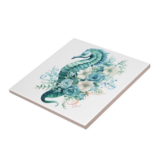 Keramik aus türkisfarbenem Seepferd Fliese (Seite)