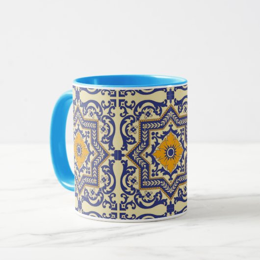 Keramik Azulejo Art-blaue orange Tasse (Vorderseite Links)