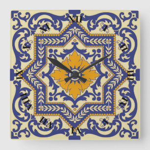 Keramik Azulejo Art-blaue orange Uhr