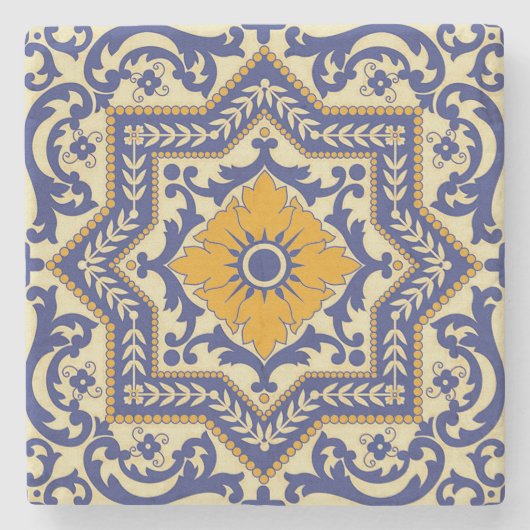 Keramik Azulejo Art-blauer orange Untersetzer (Vorderseite)
