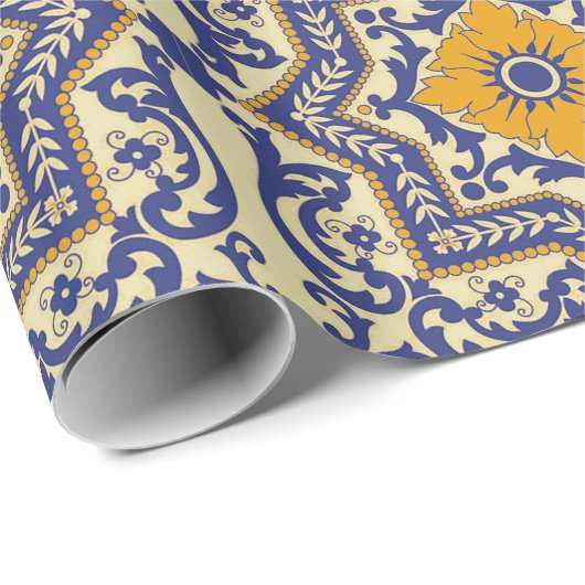 Keramik Azulejo Art-blaues orange Geschenkpapier (Rolleneckpunkt)