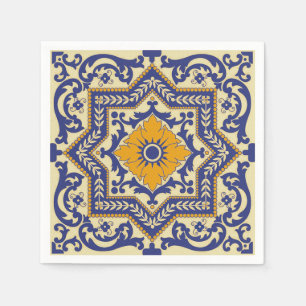 Keramik Azulejo Style Blue Orange Napkins Serviette