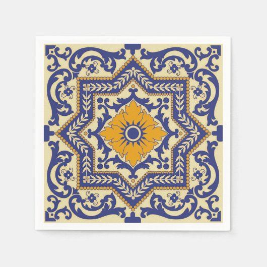 Keramik Azulejo Style Blue Orange Napkins Serviette (Vorderseite)