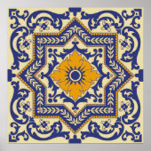 Keramik Azulejo Style Blue Orange Poster (Vorne)