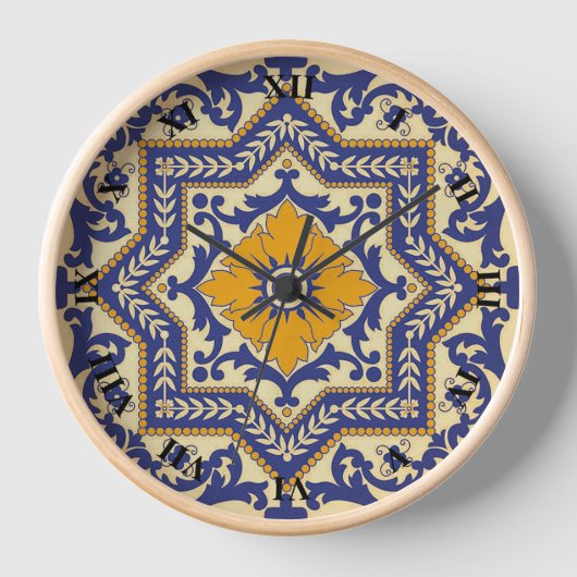 Keramik Azulejo Style Blue Orange Uhr (Vorderseite)