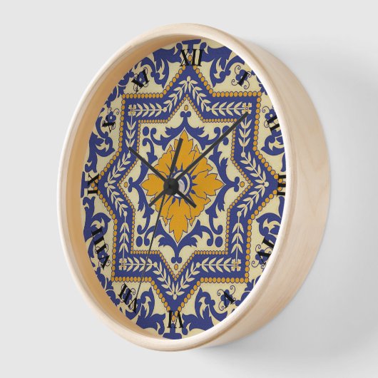 Keramik Azulejo Style Blue Orange Uhr (Winkel)