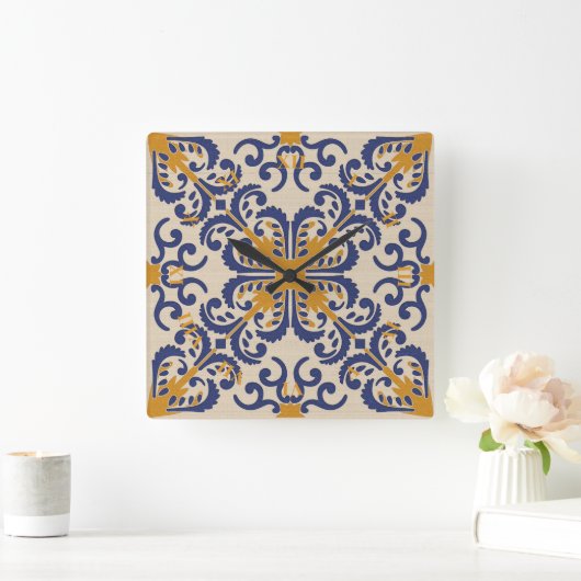 Keramik Azulejo Style Clock Quadratische Wanduhr (Zuhause)