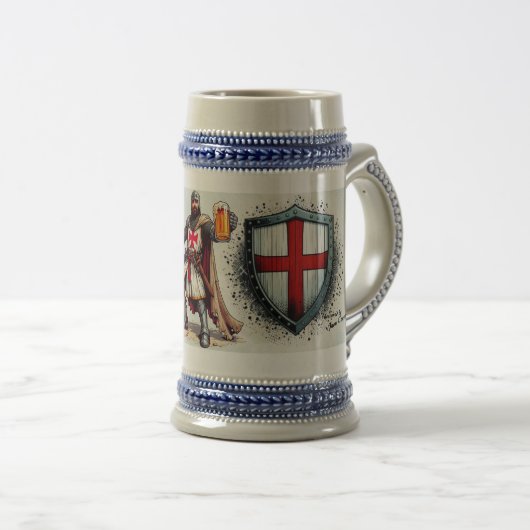 Keramik Bier Tasse mit Crusader Knight Design (VorderseiteRechts)