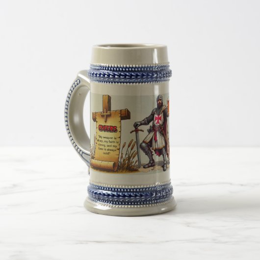 Keramik Bier Tasse mit Crusader Knight Design (Vorderseite Links)