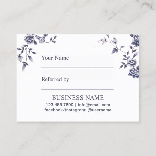 Keramik Blue Floral Beauty Salon Referendum Empfehlungskarte (Rückseite)