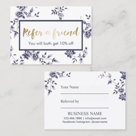 Keramik Blue Floral Beauty Salon Referendum Empfehlungskarte (Vorne/Hinten)