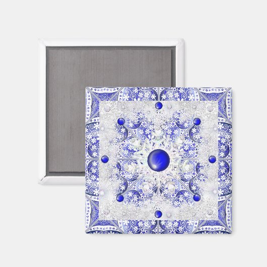 Keramik Blue of Greece & Snowflake Magnet (Vorderseite/Rückseite)