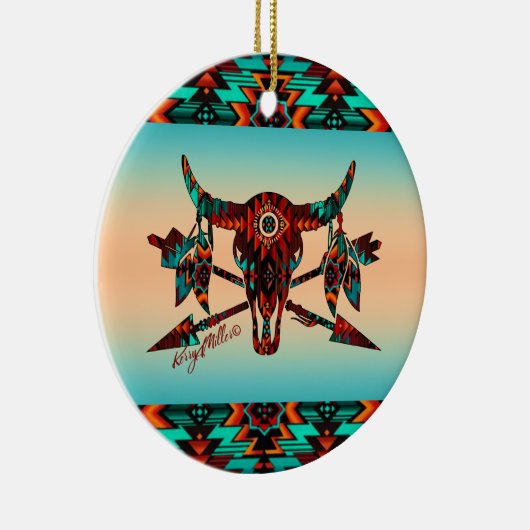 Keramik Buffalo Skull and Arrows Keramik Ornament (Rechts)