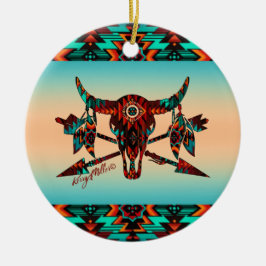 Keramik Buffalo Skull and Arrows Ornament