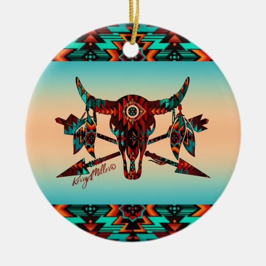 Keramik Buffalo Skull and Arrows Ornament (Vorne)