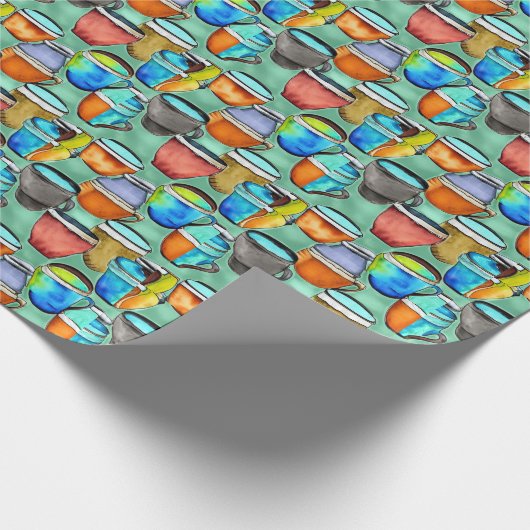 Keramik Coffee Cups Wasserfarbenes Muster Geschenkpapier (Ecke)