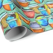 Keramik Coffee Cups Wasserfarbenes Muster Geschenkpapier (Rolleneckpunkt)