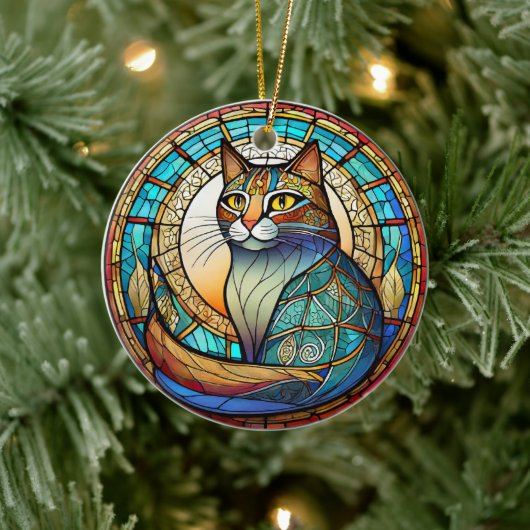 Keramik der Katze Dekorieren Gestricktes Glas Keramik Ornament (Baum)