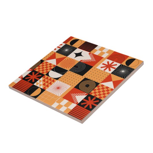 Keramik der roten Orange-Schwarzen Geometrie Fliese (Seite)