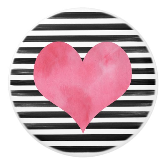 Keramik der Wasserfarbe Schwarz und Rotes Herz Keramikknauf (Vorderseite)