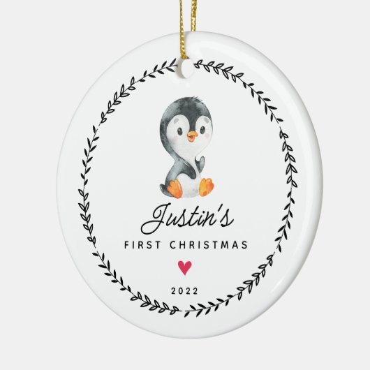 Keramik des ersten Weihnachtspenguins Keramik Ornament (Links)