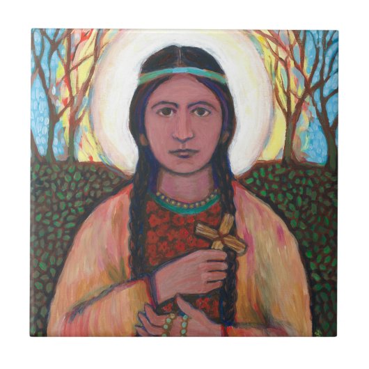 Keramik-Fliese St. Kateri Tekakwitha (4,25" x Fliese (Vorderseite)