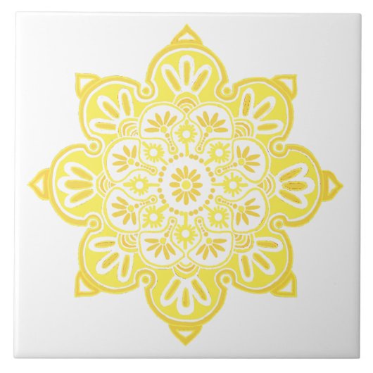 Keramik-Fliesen, gelbe Medaillons auf Weiß Fliese (Vorderseite)