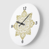 Keramik-Fliesen, gelbe Medaillons auf Weiß Große Wanduhr (Winkel)