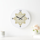 Keramik-Fliesen, gelbe Medaillons auf Weiß Große Wanduhr (Zuhause)