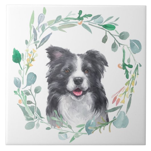 Keramik für Border Collie Dog Wasserfarben Fliese (Vorderseite)