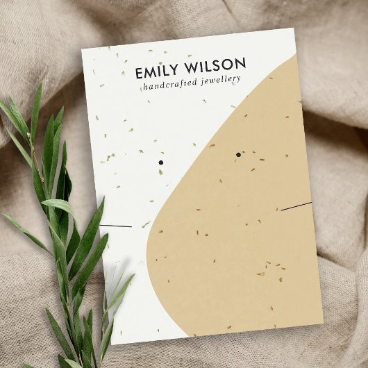 KERAMIK GELBE OCHRE WAVE NECKLACE EARRING DISPLAY VISITENKARTE