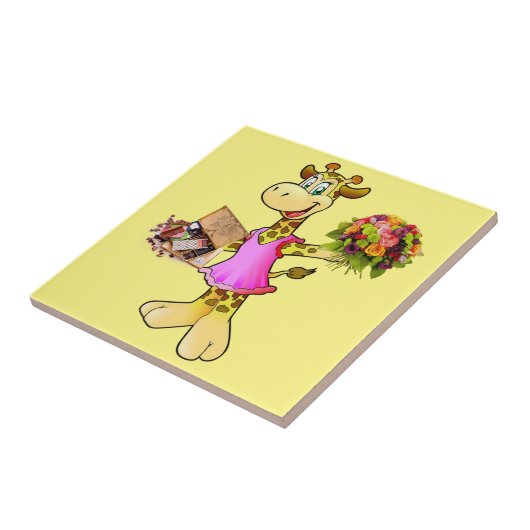 Keramik Giraffe, Blüte, Schokolade, Gelb Fliese (Seite)