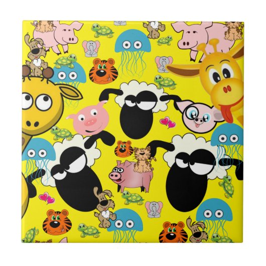 Keramik Giraffe, Schweine, Kätzchen, Schafe Fliese (Vorderseite)