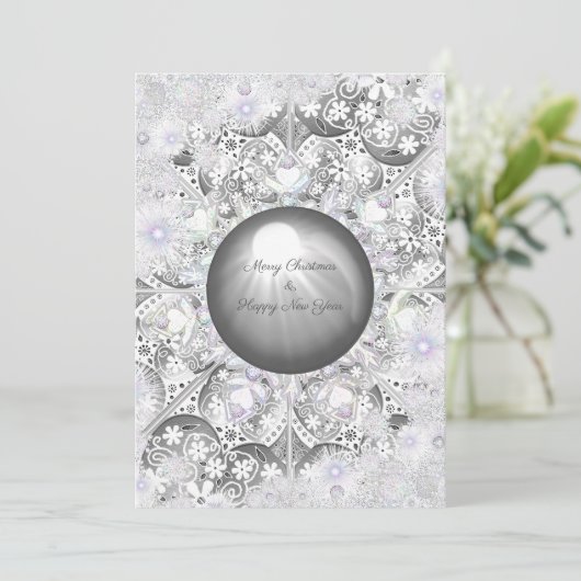 Keramik Grau & Schneeflocke Karte (Stehend Vorderseite)