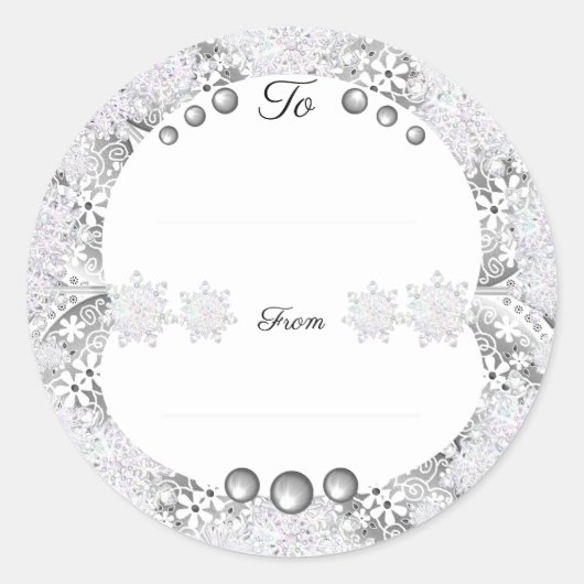 Keramik Grau & Schneeflocke Runder Aufkleber (Vorderseite)