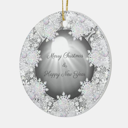 Keramik Grau & Schneeflocken Ornament (Links)