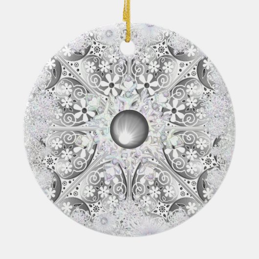 Keramik Grau & Schneeflocken Ornament (Hinten)