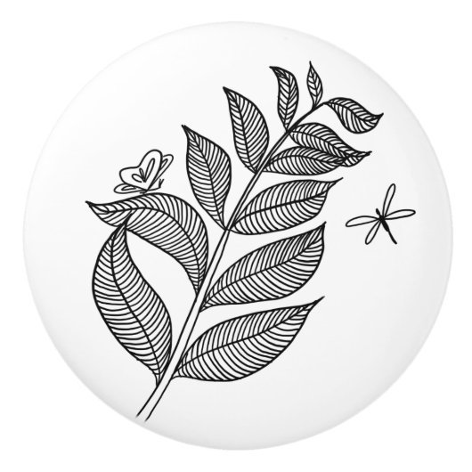 Keramik-Griff Blattsprig-#1 Keramikknauf (Vorderseite)