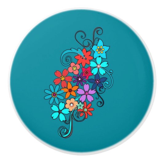 Keramik-Griff-bunter Blumenentwurf Keramikknauf (Vorderseite)