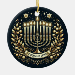 Keramik Hanukkah Festival Moon and Stars Ornament