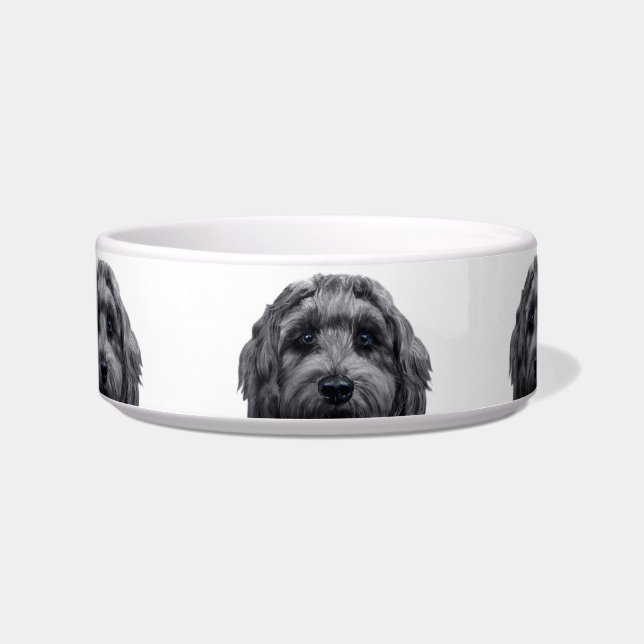 Keramik Haustier Schüssel / Schwarzes Labradoodor (Vorderseite)