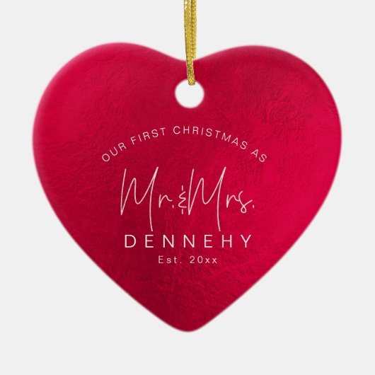 Keramik Herz Erste Weihnachten, irisierend Rot Keramik Ornament (Vorne)