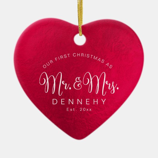 Keramik Herz Erste Weihnachten, irisierend Rot Keramik Ornament (Vorne)