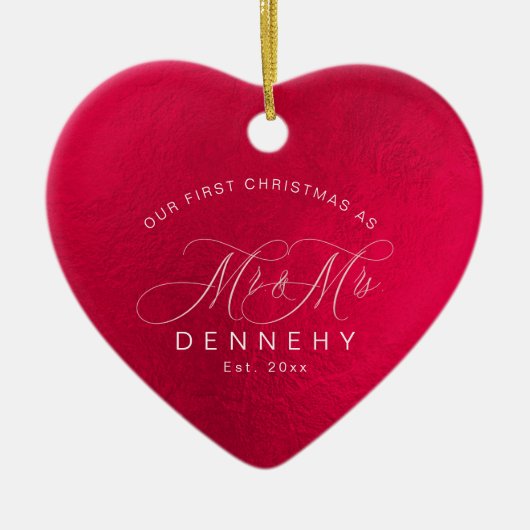 Keramik Herz Erste Weihnachten, irisierend Rot Ornament (Vorne)