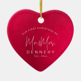 Keramik Herz Erste Weihnachten, irisierend Rot Ornament