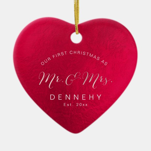 Keramik Herz Erste Weihnachten, irisierend Rot Ornament (Vorne)