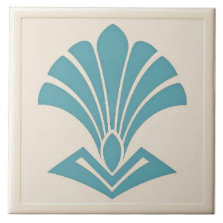 Keramik im Art Deco-Stil in Off-White/Türkis   Fliese