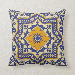 Keramik im Azulejo-Stil Blau Orange Kissen