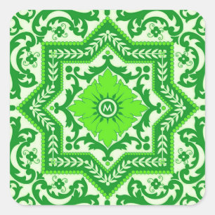 Keramik im Azulejo-Stil Vintage-Monogramm-Ornament Quadratischer Aufkleber